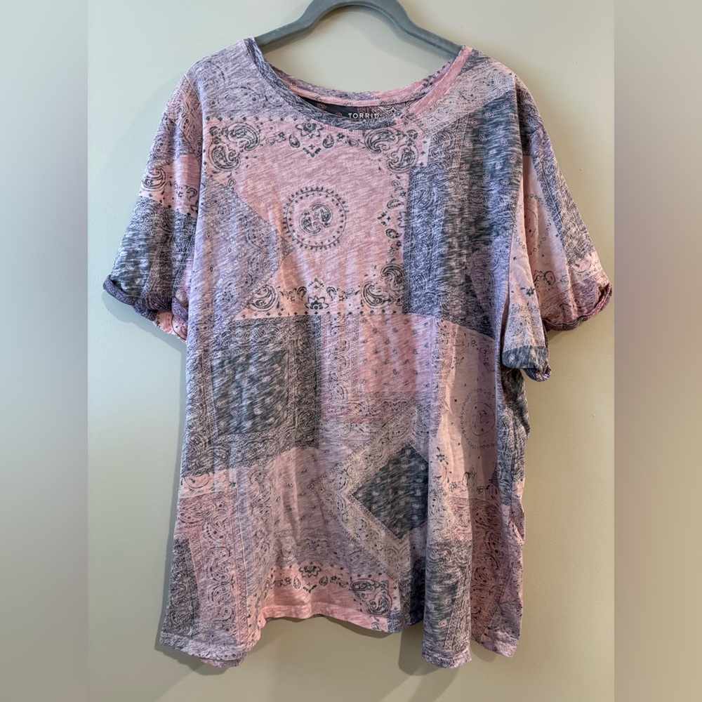 Torrid Relaxed Fit Heritage Slub Roll Sleeve Tee Pink Purple Size 3X